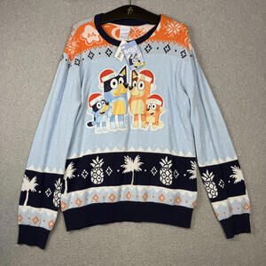 Brand New Bluey Unisex Adult Size Medium Blue Orange Holidays Sweater Jersey